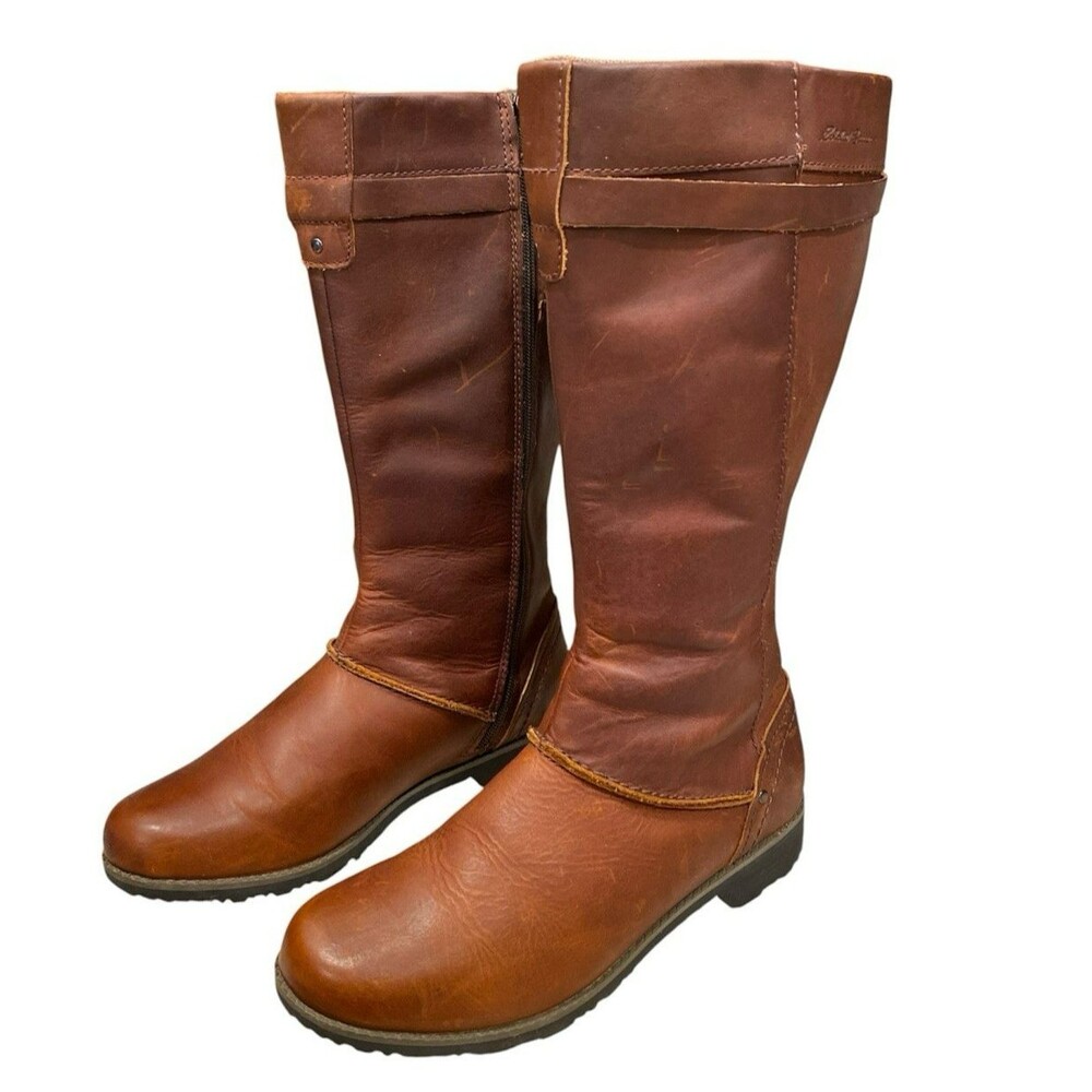 Eddie Bauer Trace Tall Riding Boots Cognac Leather Knee High Zip Womens Size 8